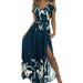 VBARHMQRT Female Green Dress Women Long off Shoulder Elegant Evening Dress Flower Fashion Elegant Dress Party Festive Party Dress with Slit Navy Blue Dress Cocktail Dress