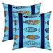 Set of 2 Geometric Fishes Throw Pillow Covers 22x22 Inch Marine Life Pillow Covers Colorful Oil Painting Fish Cushion Covers Geometry Cartoon Fish Decorative Pillow Covers for Sofa Bed Couch Blue