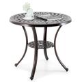 Amijoy Patio Cast Aluminum Table 31 Inch Diameter Round Table with Umbrella Hole & Bottom Shelf