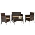 Hassch Patio Furniture Set 4 Pieces Outdoor Rattan Chair Wicker Sofa Garden Conversation Bistro Sets for Yard (Brown)