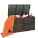 SYTHERS 104 Gallon Patio Mix Brown Wicker Deck Box with Waterproof Liner & Double Door Outdoor Storage Bench