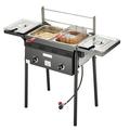 SKYSHALO 16 Qt Outdoor Propane Deep Fryer Stainless Steel Cooker Double Burners Commercial Fryer with Dual Baskets & Lids & Tanks Oil Fryer Cart with Thermometer & Regulator
