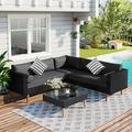 SEGMART 4 Pieces Outdoor Patio Furniture Set All-Weather Sectional Wicker Sofa with Colorful Pillows & Table Patio Conversation Set for Garden Poolside Porch Gray
