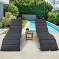 Spaco Outdoor Lounge Chairs Set of 2 Solid Wood Pool Lounger with Foldable Tea Table Gray Cushion Patio Lounge Chairs for Balcony Poolside Garden Brown