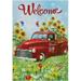 Welcome Flower Truck Garden Flag 12x18 inch Spring Old Car Daisy Sunflower Double Sided Decorative House Yard Flags for Spring Summer Garden Yard Outdoor Indoor Lawn Farmhouse Outside Decoration
