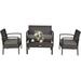 4-Piece Patio Set Garden Pool Lawn Rattan Wicker Conversation Set Loveseat Sofa Cushioned Seat & Glass Top Coffee Table