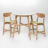 GDF Studio Cedric Mid Century Modern Fabric Upholstered Counter Height 3 Piece Bistro Set Green Tea and Natural Oak