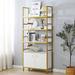 GEROBOOM Bookshelf with Cabinet 4-Tier Bookcase with 2 71\u2019\u2019 Metal Shelves for Wall Modern Garage Multi-Functional Closet Organizer for Bathroom Office Bedroom