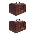Sundries Container Retro Jewelry Antique Treasure Chest Decor Wooden Earrings 2 Pc