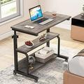 GEROBOOM Small Portable Desk Side Table with Wheels Height Adjustable Sofa Couch Bedside Laptop Table Mobile Standing Computer Cart C Shaped Rolling TV Tray with Shelves (Gray)