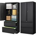 GEROBOOM 2 Drawer Lateral File Cabinet Metal Cabinet with Drawers Locking File Cabinet with Shelves Metal Cabinets for Letter/Legal/F4/A4 Size Files (Two Drawer Black)