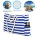 JUNWELL Large Beach Bag Canvas Striped Tote Bag Durable Tote Shoulder Bag with Waterproof Phone Case Bottle Opener and Key Holder