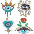 4PCS Large Evil Eyes Embroidered Applique Patches Flowers on Eyes Sequin Applique Patches Evil Eyes Heart Rhinestone Applique Patches Evil Eyes Star Sewing Repair Patches for Clothing