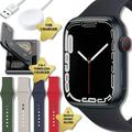 Restored Apple Watch Series 7 (GPS+4G 45 mm) Midnight Aluminum Case with Black Sport Band + 4 Bands 3 in 1 Wireless Charging Station for Apple Devices & Magnetic Charging Cable (Refurbished)