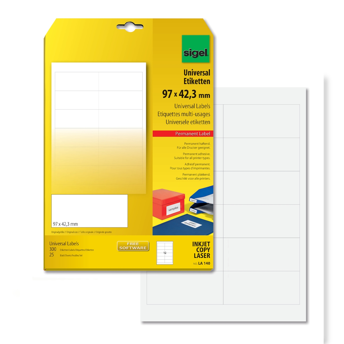 Sigel LA140 Universal-Etiketten, 97 x 42,3 mm, weiß, 300 Etiketten Image