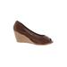 CL by Laundry Wedges: Brown Print Shoes - Women's Size 9 1/2 - Peep Toe