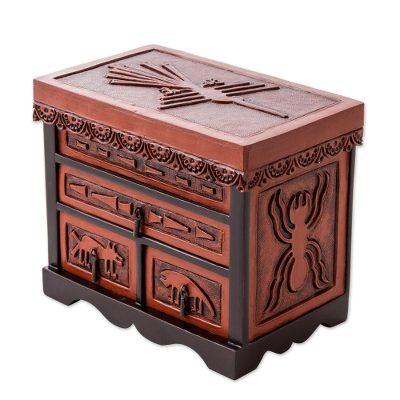 Nazca Chamber,'Hand Carved Wood Jewelry Box with Nazca Motif from Peru'