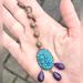 Anthropologie Accessories | Anthropologie Statement Carved Floral Turquoise Beaded Chandelier Charm Rare | Color: Blue/Purple | Size: Os