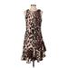 Robbie Bee Cocktail Dress - A-Line Crew Neck Sleeveless: Brown Leopard Print Dresses - Women's Size Small