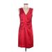 Donna Karan New York Cocktail Dress - Party V Neck Sleeveless: Red Print Dresses - Women's Size 6
