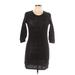 Uniqlo Casual Dress - Mini Crew Neck 3/4 sleeves: Black Solid Dresses - Women's Size Large