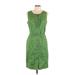 Talbots Casual Dress - Shirtdress Scoop Neck Sleeveless: Green Print Dresses - Women's Size 10