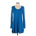 Eileen Fisher Casual Dress - Mini Scoop Neck Long sleeves: Blue Solid Dresses - Women's Size X-Small