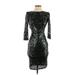 Badgley Mischka Cocktail Dress - Party Crew Neck 3/4 sleeves: Black Solid Dresses - Women's Size 2
