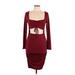 Fashion Nova Casual Dress - Bodycon: Burgundy Solid Dresses - New - Women's Size Large