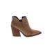 Vince Camuto Ankle Boots: Slip On Stacked Heel Boho Chic Tan Solid Shoes - Women's Size 7 1/2 - Almond Toe