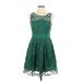 BB Dakota Cocktail Dress - Mini Scoop Neck Sleeveless: Green Print Dresses - Women's Size 10