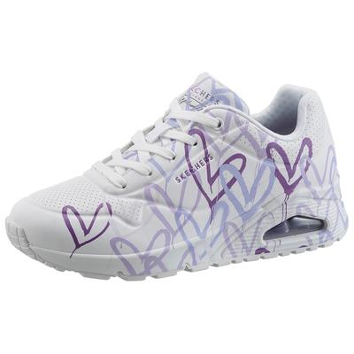 Wedgesneaker SKECHERS "UNO-SPREAD THE LOVE", Damen, Gr. 36, lila (weiß, lila), Lederimitat, kontrastfarbene Details, spo