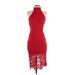 PrettyLittleThing Cocktail Dress - Bodycon Halter Sleeveless: Red Solid Dresses - Women's Size 6
