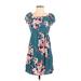 Haute Monde Casual Dress: Teal Floral Dresses - Women's Size Small