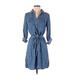 SONOMA life + style Casual Dress - Shirtdress Collared 3/4 sleeves: Blue Solid Dresses - Women's Size X-Small