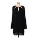 BCBGMAXAZRIA Casual Dress - Shift Keyhole Long sleeves: Black Print Dresses - Women's Size Small