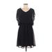 RSVP Casual Dress - Mini V Neck Short sleeves: Black Solid Dresses - Women's Size Medium