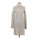 Sol Angeles Casual Dress - Sweater Dress High Neck Long sleeves: Gray Marled Dresses - Women's Size Medium