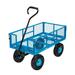 Heavy Duty 880 Lbs Capacity Mesh Steel Garden Cart Folding Utility Wagon with Removable Sides and 4.10/3.50-4 inch Wheels (Blue)