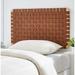 Ditmas Solid Wooden Brown Leather Basket Weaved Floating Twin Size Headboard