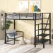 Twin Size Modern Style Metal Loft Bed With Bench And Storage Staircase,Sturdy Frame,Kids Bedroom Sets