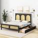 Classic Rattan Platform Bed Slats Support Storage Platform Bed Wood Bed Frame with Rattan Headboard and Footboard, 2 Drawers