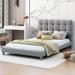 Modern Upholstered Platform Bed, Twin Size Upholstered Platform Bed with Soft Headboard and Wooden Slats