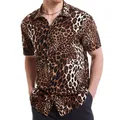 Chemises imprimées léopard en 3D pour hommes manches courtes chemise boutonnée chemise