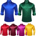 Chemise unie en satin pour hommes bleu rouge vert lisse été printemps vêtements pour hommes