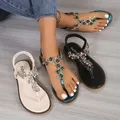 Sandales string avec sangle de rinçage élastique pour femmes chaussures à paillettes semelle