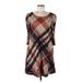 Jessica Howard Casual Dress - A-Line Scoop Neck 3/4 sleeves: Brown Plaid Dresses - Women's Size Medium