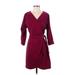 Paris Atelier & Other Stories Cocktail Dress - Wrap V Neck 3/4 sleeves: Burgundy Solid Dresses - Women's Size 2