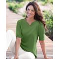 Blair Women's Coastal Cotton Notched Neckline Elbow-Sleeve Tee - Green - S - Misses