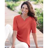 Blair Women's Coastal Cotton Notched Neckline Elbow-Sleeve Tee - Orange - XL - Misses